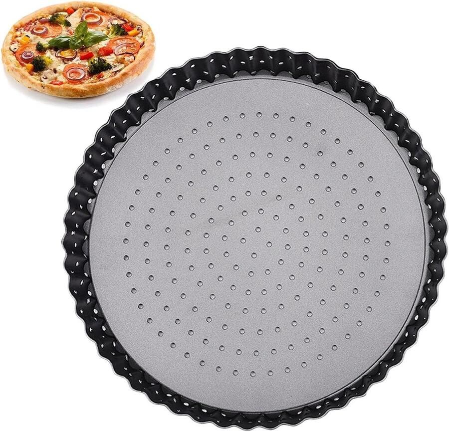 Pizza Bakplaat Geperforeerde Pan Knapperige Korst Bakken Verwijderbare Bodem 9 Inch Zwart