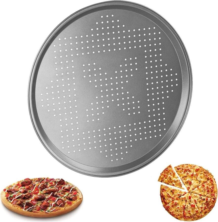 Pizza Bakplaat Ronde bakvorm Pizza Bakken Geperforeerd ontwerp 30 cm Zwart