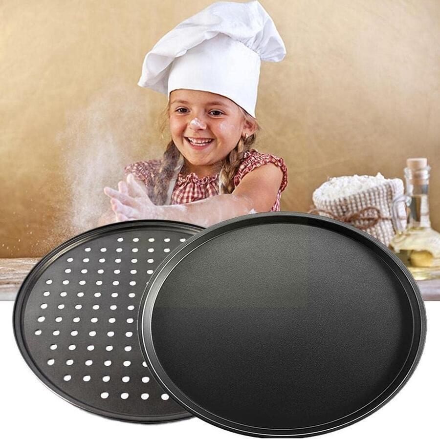 Pizza Bakplaat Ronde Tray Pizza Bakken Geperforeerde Bodem 32cm Zwart