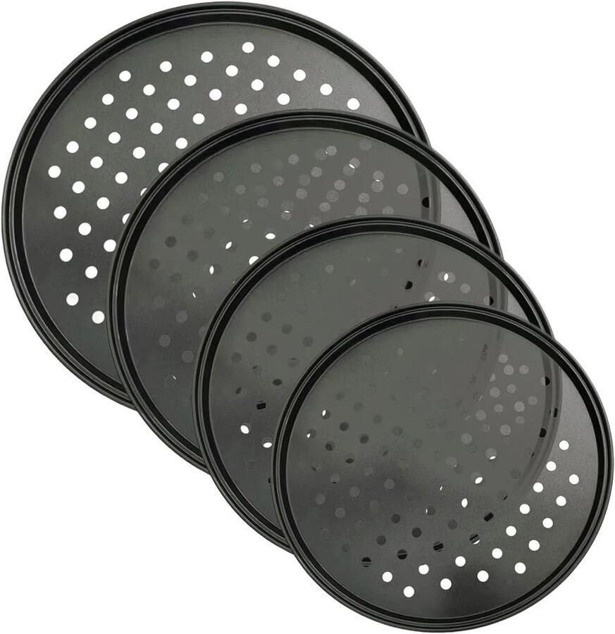 Pizza Bakplaat Set Pizzapan Keukengerei Bakken van Pizza Antiaanbaklaag 4-Delig 33cm Zwart