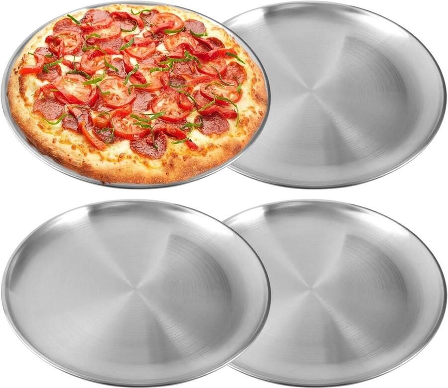 Pizza Bakplaten Pizzaplaten Roestvrij Staal Bakken in Oven Gelijkmatige Warmtegeleiding 30 cm Zilver