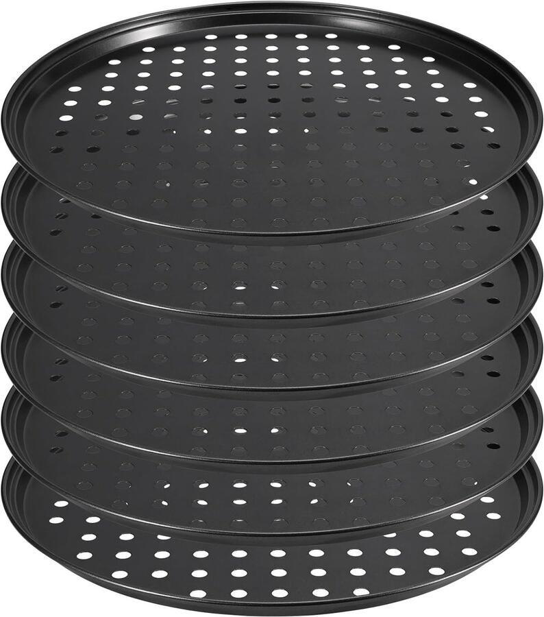 Pizza Bakplaten Ronde Bakvormen Pizza Bakken Geperforeerd Ontwerp 6 Stuks 30 cm Zwart