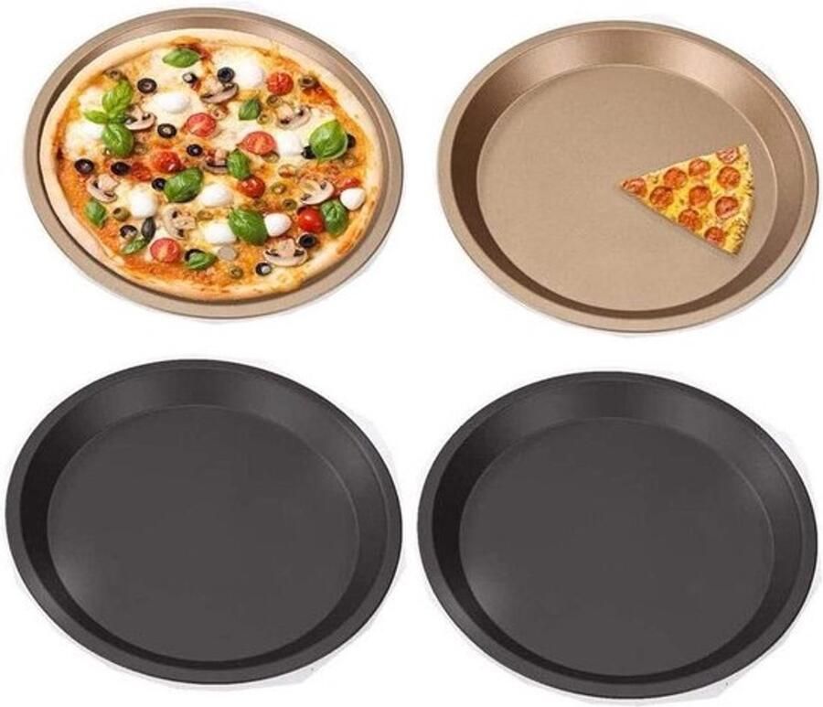 Pizza Bakplaten Ronde Platen Pizza Bakken Anti-aanbaklaag 4 Stuks Zwart Goud