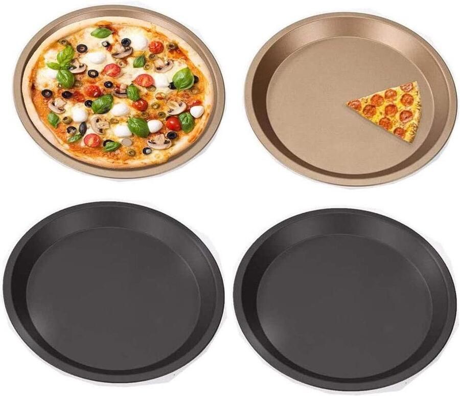 Pizza Bakplaten Ronde Platen Pizza Bakken Anti-aanbaklaag 4 Stuks Zwart Goud