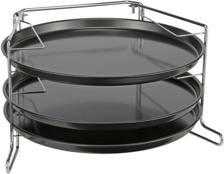 Pizza Bakset 3 Stuks met Perforatie Bakblikken en Houder voor Knapperige Bodem