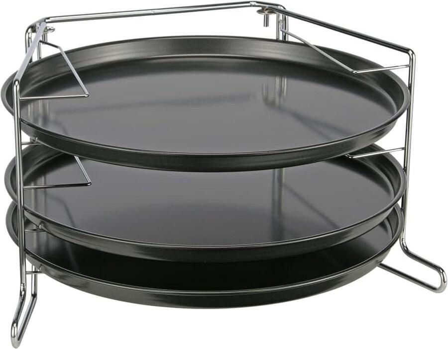 Pizza Bakset 3 Stuks met Perforatie Bakblikken en Houder voor Knapperige Bodem