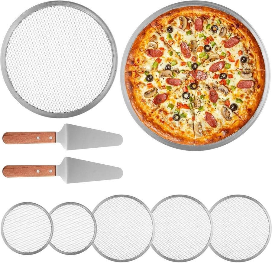 Pizza Bakset Bakplaten Crispy Bodems Bakken Geoptimaliseerd Mesh Ontwerp 10 en 12 Inch Zilver