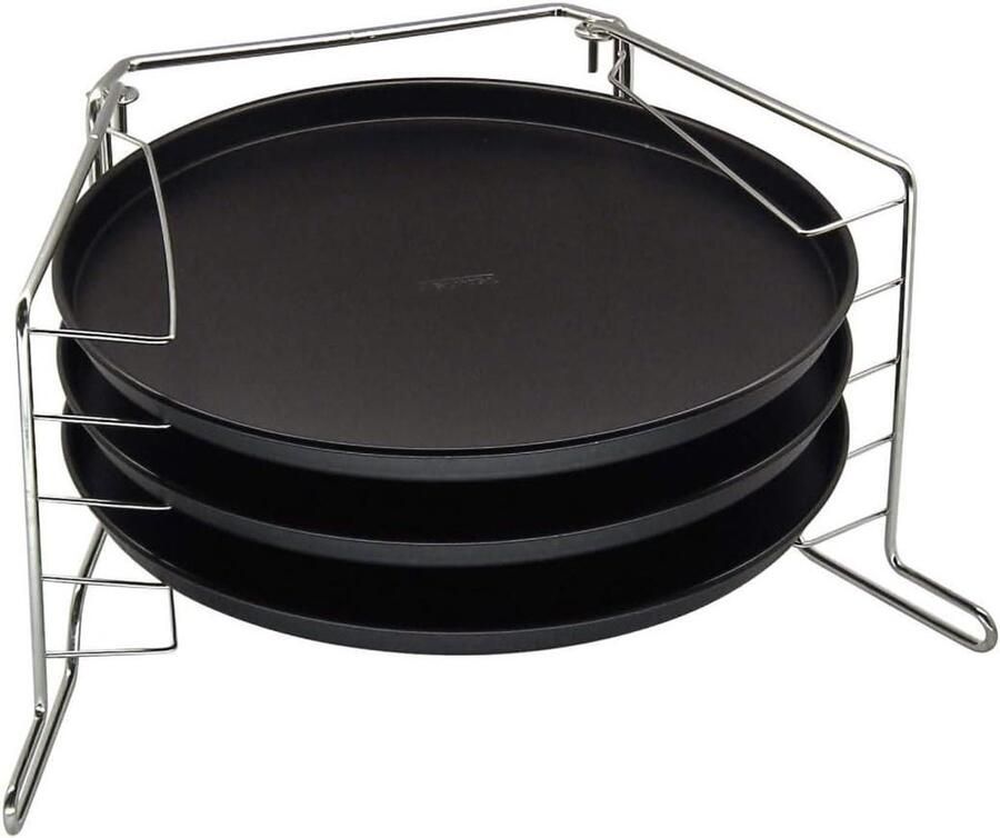Pizza Bakset Bakvormen & Houder Zelf Pizza Bakken Anti-aanbaklaag & Stapelbaar 3x Ø 29 cm Zwart