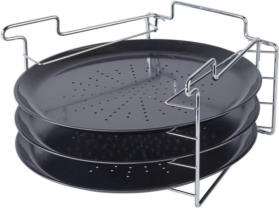 Pizza Bakset Oven Schaal Crispy Pizza Bakken Inclusief Standaard 3 Platen 32cm Zwart Zilver