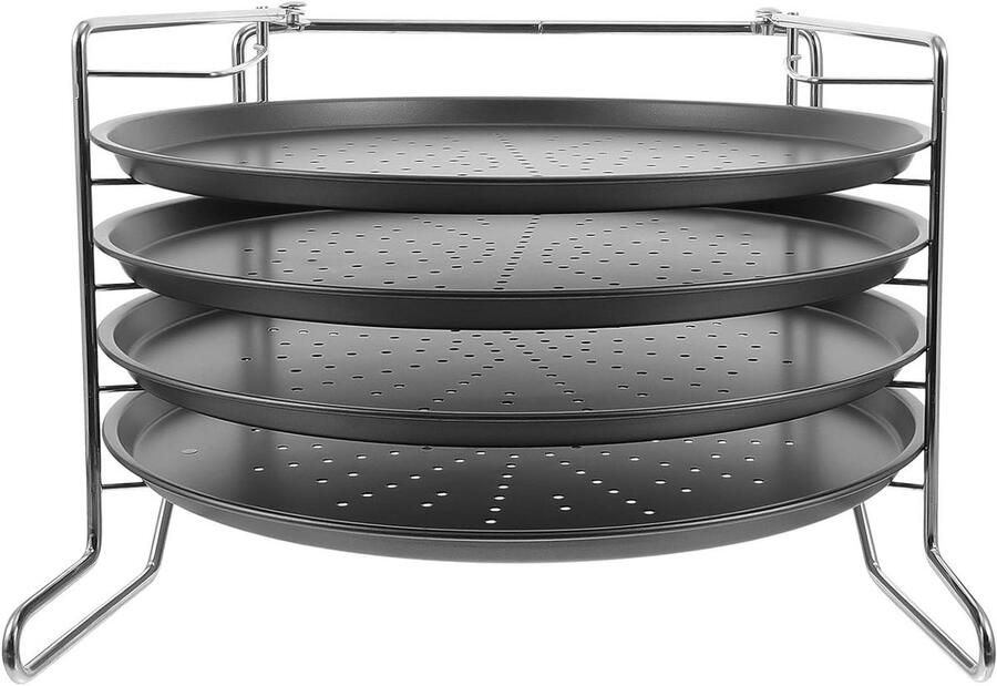 Pizza Bakset Pizzapannen met rek Zelfgemaakte Pizza's Bakken Geperforeerde Antiaanbaklaag 4 stuks Zwart