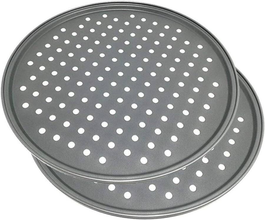 Pizza Bakvorm Pizzavorm Set Perfecte Pizza Bakken Met Geperforeerde Bodem 2 Stuks 32 cm Zwart