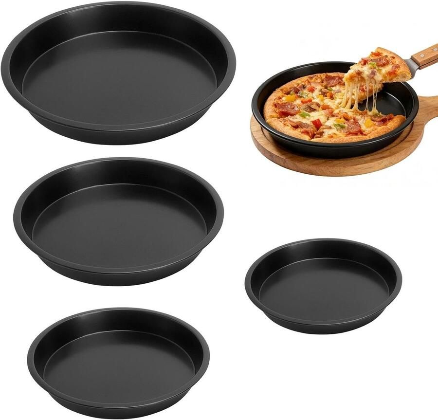 Pizza Bakvorm Set Ronde Bakplaten Knapperige Pizza Maken Antiaanbaklaag Inclusief Kwast 4 Maten 16-22cm Zwart