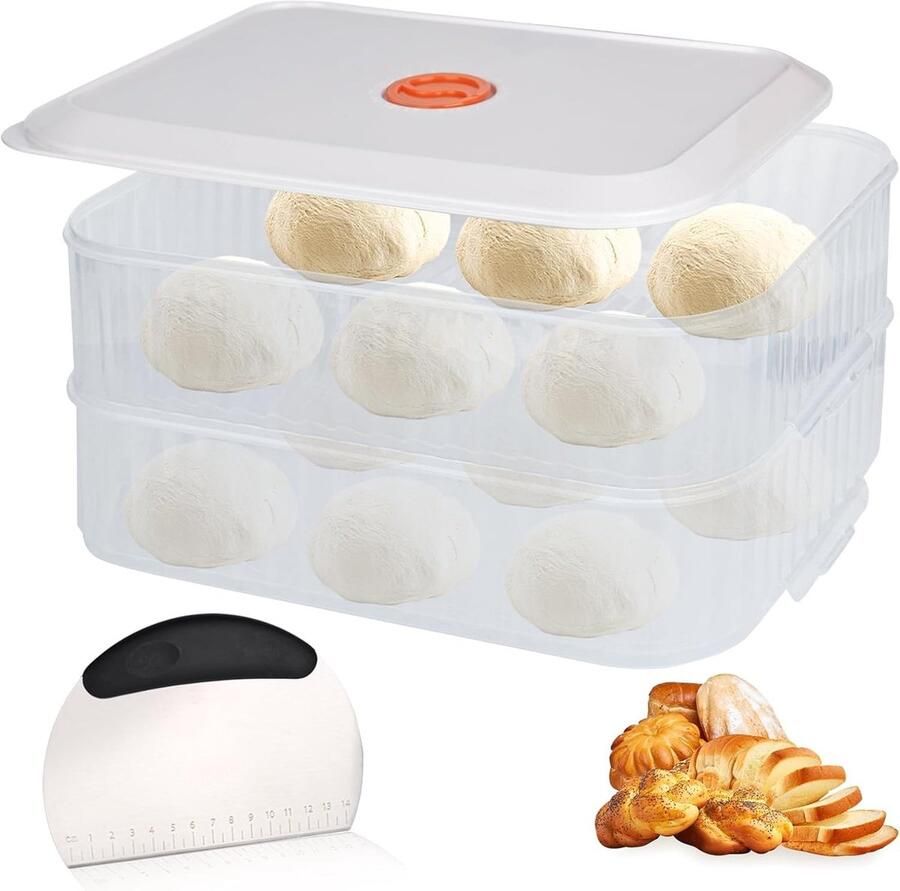 Pizza Ball Doos met Deksel 31 × 23 × 9 cm Inclusief RVS Deegkaart en Datumregistratie Ideaal voor Pizza Ballen en Vers Deeg Bewaren