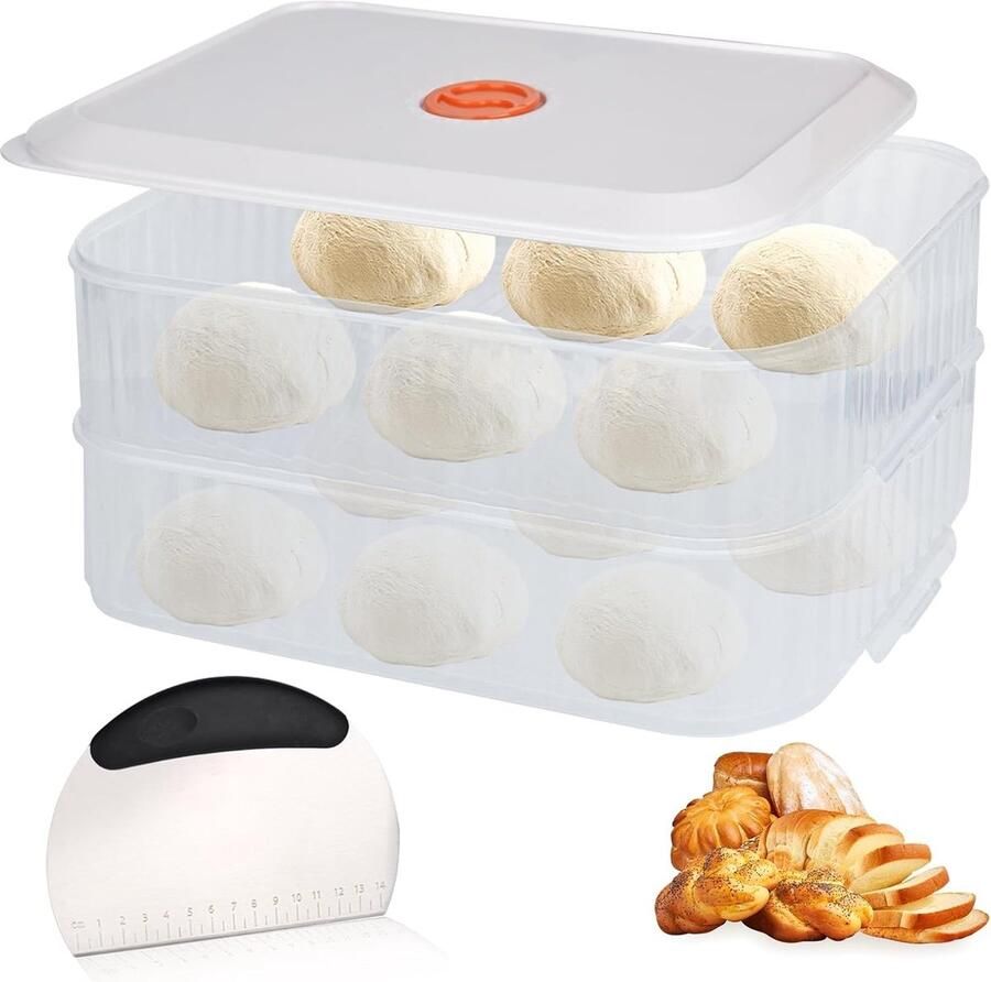 Pizza Ball Doos met Deksel 31 × 23 × 9 cm Inclusief RVS Deegkaart en Datumregistratie Voor Vers Pizza Deeg en Andere Deegsoorten Houdt Het Vers