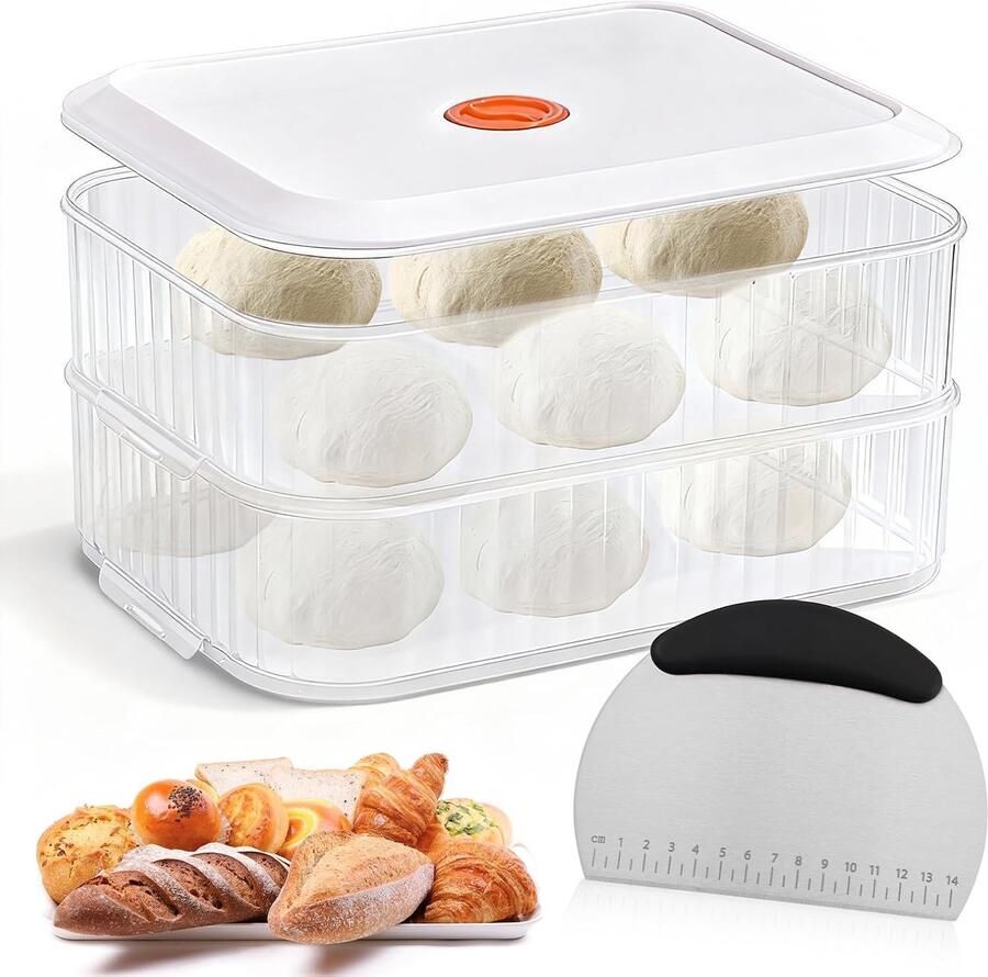 Pizza Ball Doos met Deksel 31 x 23 x 9 cm Ideaal voor Pizzadeeg Rijsdozen en Deegregistratie met RVS Kaart