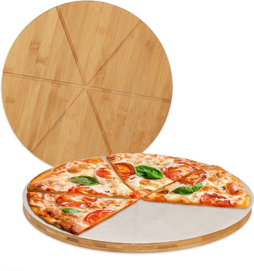 Pizza Bord Bamboe Ronde Pizzaplaat Pizza Serveren Inclusief Bakpapier Ø 33 cm Natuurlijk