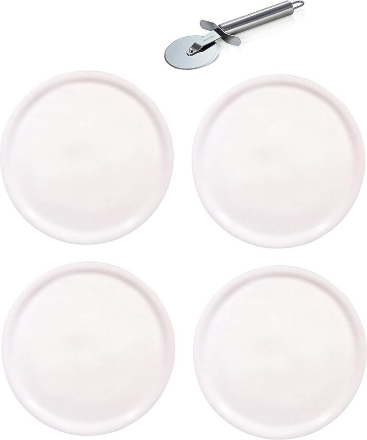 Pizza Bord Servies Plaat Pizza Serveren Inclusief Pizzasnijder Ø 31cm Wit