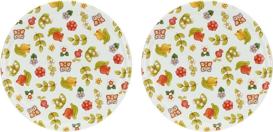 Pizza Bord Set Borden Set Dineren met Vrienden Zuid-Tiroler Bloemendecoratie 2 stuks Multicolor