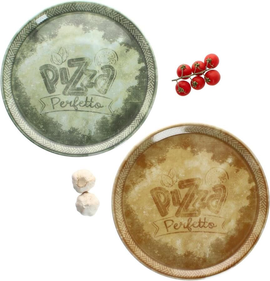 Pizza Borden Serveerschalen Italiaans Eten Rustieke Stijl Diameter 31.5 cm Geel Groen