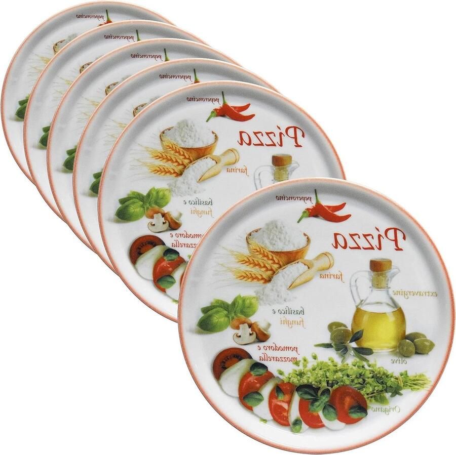Pizza Borden Set Borden met motief Italiaans dineren XL formaat 6 stuks 32 cm Rood