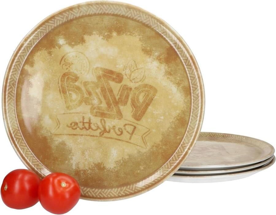 Pizza Borden Set Grote Borden Pizza Eten Rustieke Porseleinen Look Ø 31.5 cm Geel