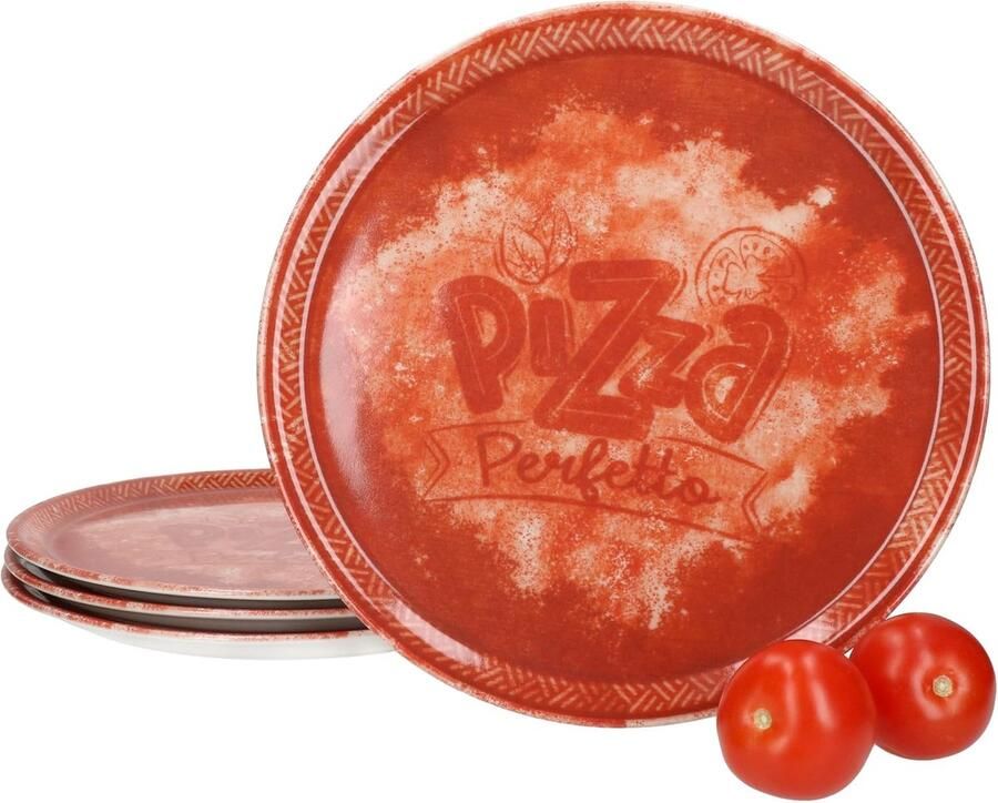 Pizza Borden Set Grote Diner Borden Italiaanse Avonden Rustieke Porselein Look Diameter 31.5 cm Rood