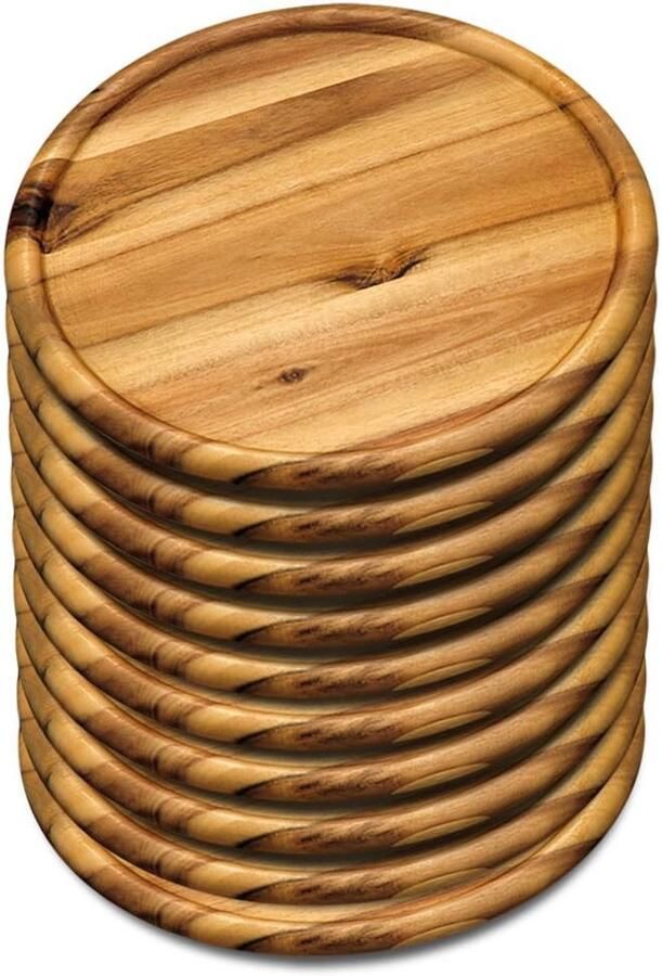Pizza Borden Set Houten Serveerschalen Pizza Avond FSC Gecertificeerd Hout 10 Stuks 32 cm Houtkleurig