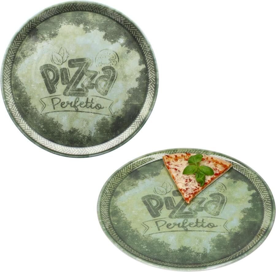 Pizza Borden Set Servies Borden Italiaanse Avonden Rustieke Porselein Look Diameter 31.5 cm Groen