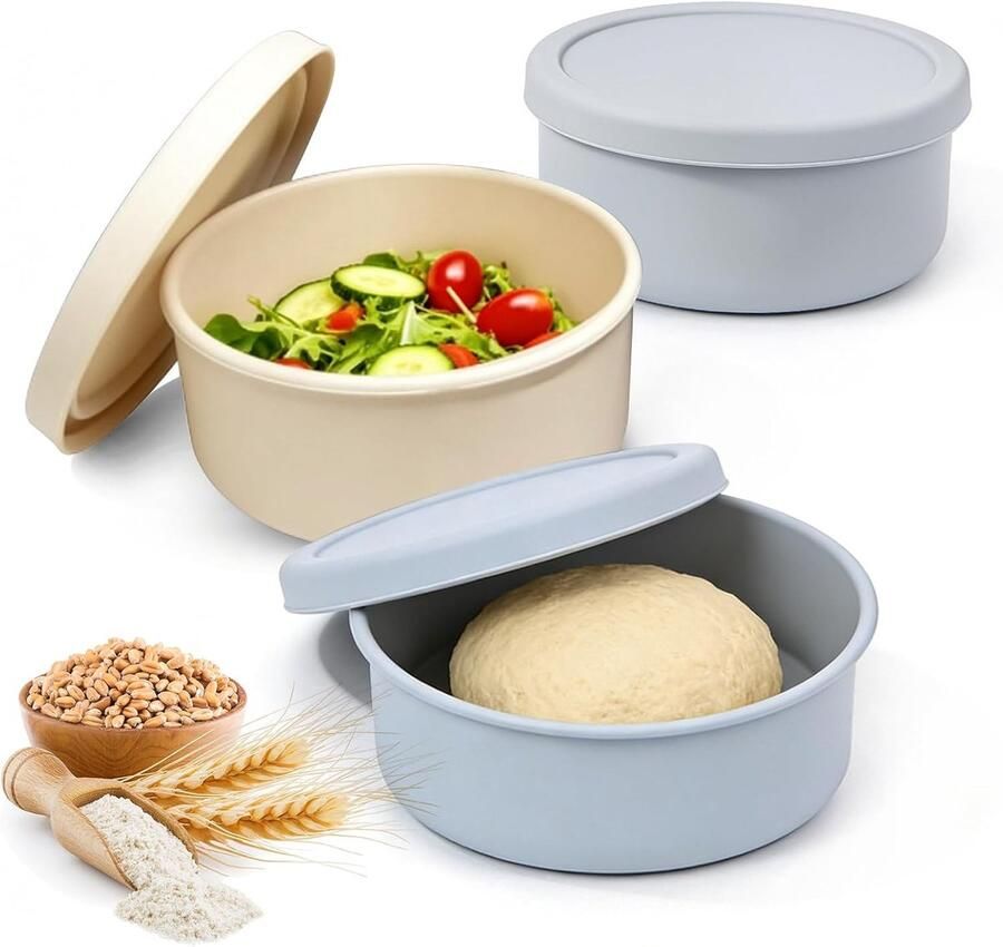 Pizza Deeg Bak Deeg Container Pizza Maken Ademende Deksel 3 Stuks Wit