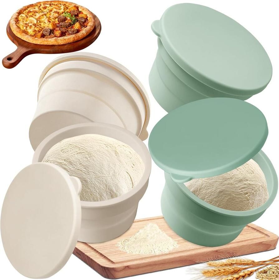 Pizza Deeg Bakjes Fermentatie Box Deeg Laten Rijzen Luchtcirculatie Deksel 4 Stuks Groen Wit