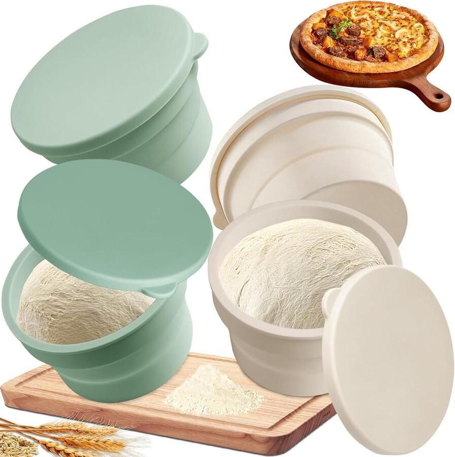Pizza Deeg Bakjes Fermentatie Boxen Deeg Laten Rijzen Herbruikbaar Anti-aanbak 4 Stuks Groen & Wit