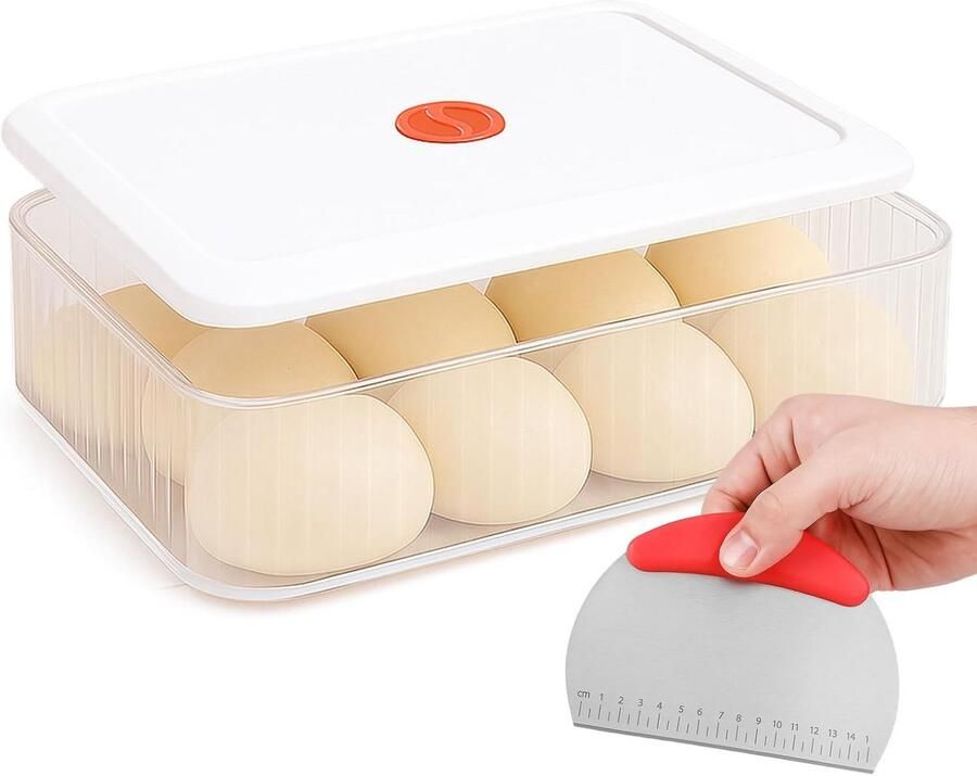 Pizza deegbox 4000ml met deksel en deegkaart BPA-vrij luchtdichte bakbox voor koelkast en magnetron voor fermentatie en opslag