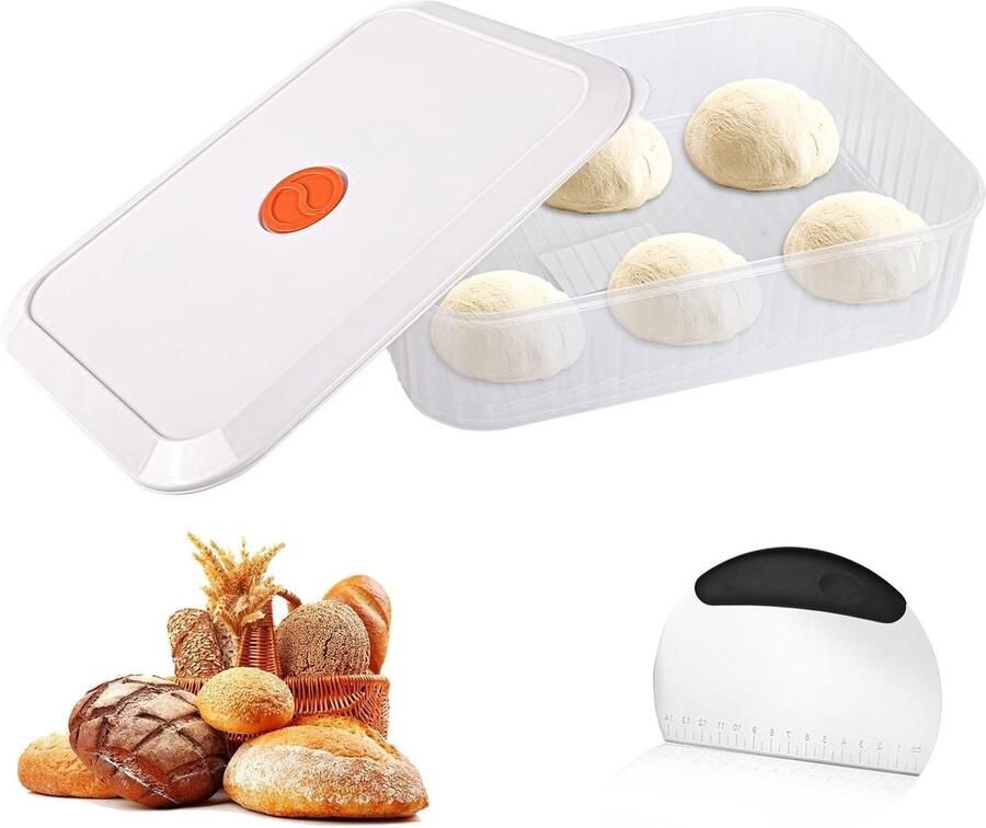 Pizza Deegdoos met Deksel en RVS Deegkaart 31 x 23 x 9 cm Ideaal voor Vers Pizzadeeg en Andere Deegsoorten met Datumweergave