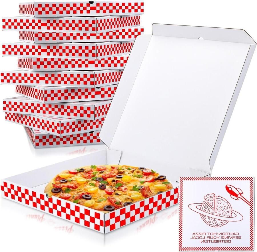 Pizza Dozen Verpakking Dozen Feestartikelen Thematisch Ontwerp 40 x 40 cm Wit