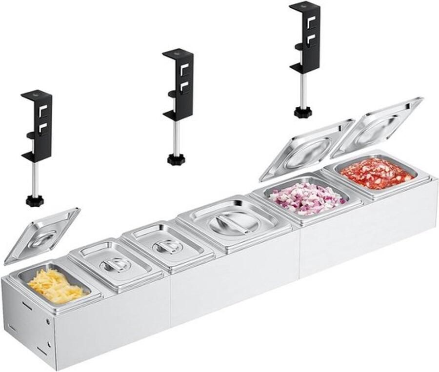 Pizza Ingrediënten Houder RVS Container met Deksel voor Bijgerechten Grill Accessoires en Keuken Organisatie Set van 6 Stuks
