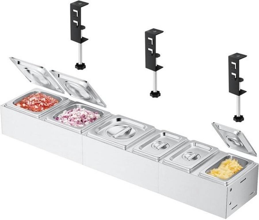 Pizza Ingrediëntenhouder en Bijgerechtenhouder Roestvrijstalen Container met Deksel voor Grill en Keuken 6 Stuks