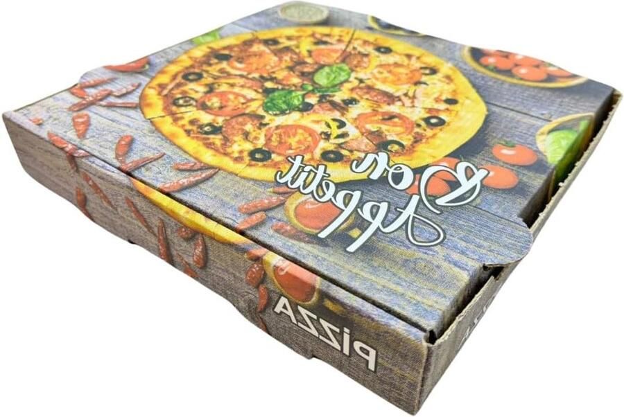 Pizza Kartonnen Doos Pizzabox Stabiliteit Pizza Transport Rustieke Houtlook 24 x 24 x 4 cm Grijs