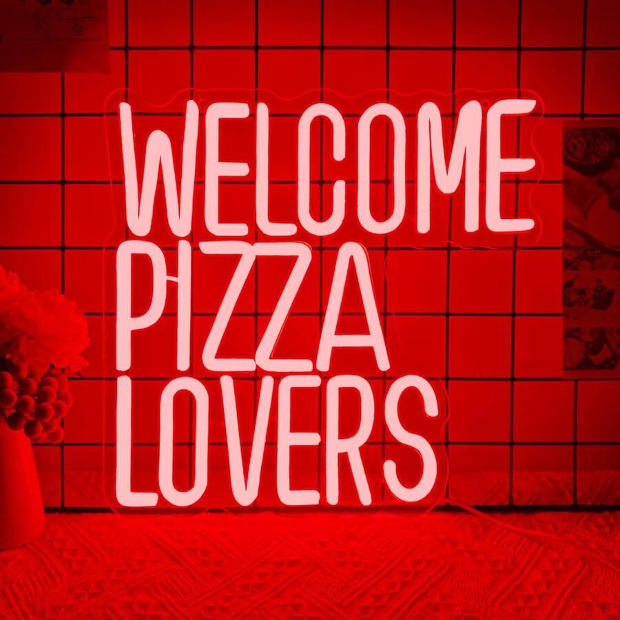 Pizza Neon Licht Decoratief Wandbord Restaurant Decoratie Instelbare Helderheid 32 x 33 cm Rood