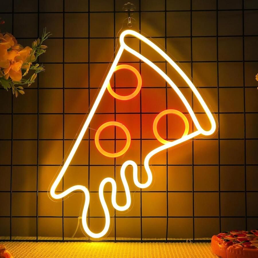 Pizza Neonbord Lichtdecoratie Keuken Restaurant Decoratie Dimbaar LED Licht Medium Formaat Geel