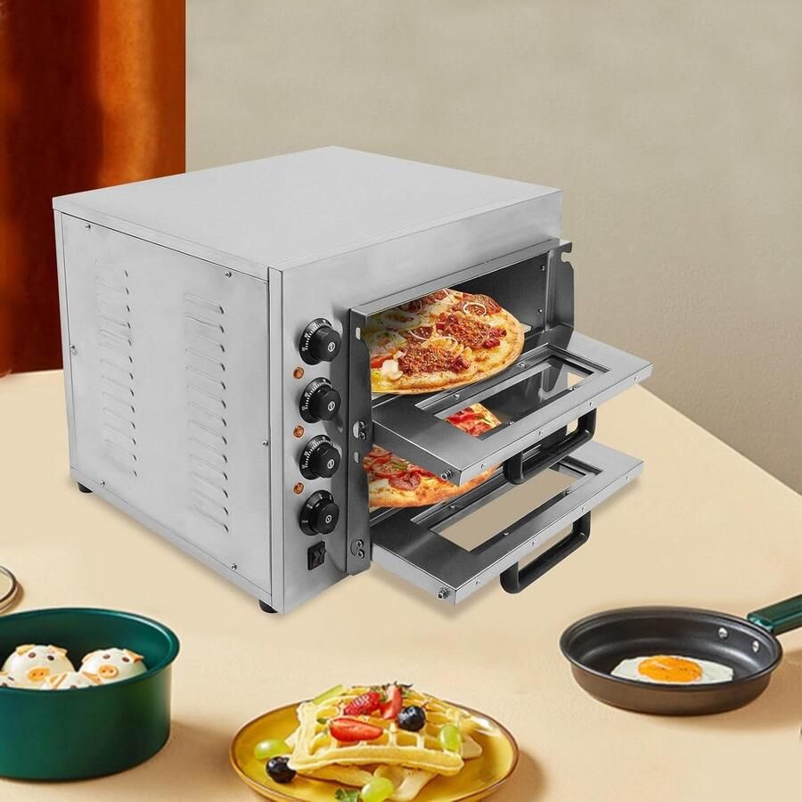 Pizza Oven Bakoven Broodoven Professioneel Bakken Dubbele Laag Structuur 57 x 47.5 cm Zilver