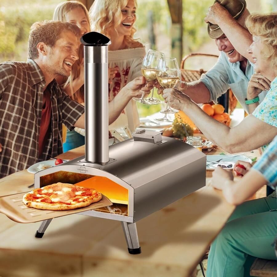 Pizza Oven Buiten Houtgestookte Oven Authentieke Pizza Draagbaar RVS Ontwerp 12 Inch Zilver