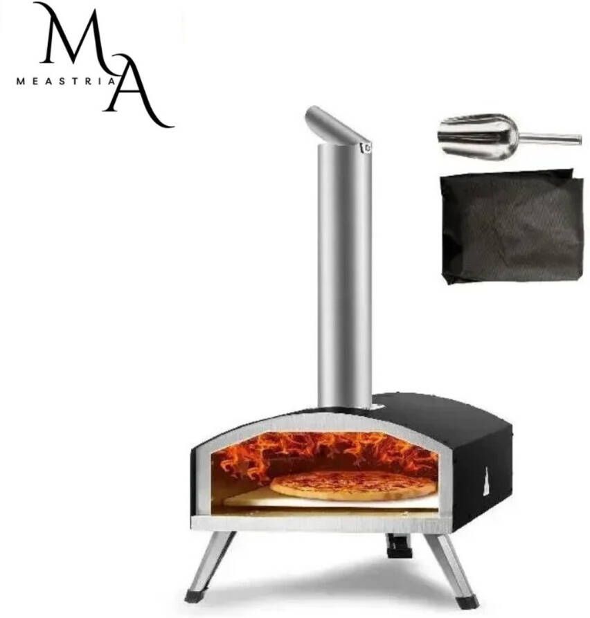 Pizza Oven Buitenoven Houtgestookt Pelletgestookt Draagbare RVS Pizzaoven Met Thermische Isolatie Voor Buiten Camping Terras Tuin 12 Inch Pizza Max 540°C Snel Verhit Met Opvouwbare Poten en Draagtas