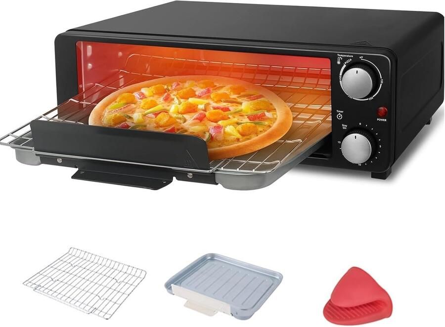 Pizza Oven Elektrisch Fornuis Thuis Koken Instelbare Thermostaat 15 Min Timer Zwart