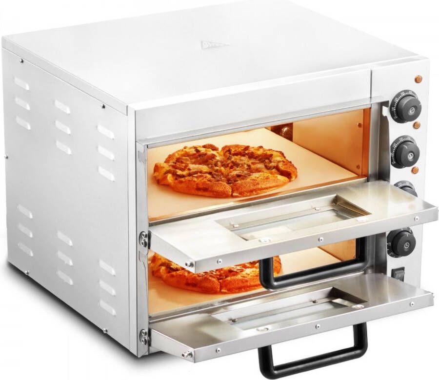 Vevor Pizza oven Pizzaovens Pizzaoven Voor 35.5 cm 14 pizza Roestvrijstaal Elektrische Pizzaoven -3000W met 3 Temperatuurknoppen en Tijdinstelling functie Thuis Horeca Bakkerij Snackbar
