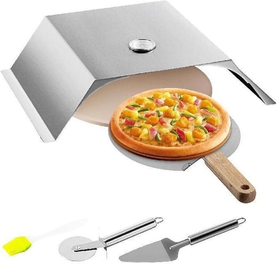 Pizza Oven Kit Buiten Pizzaoven Pizza Bakken Roestvrij Staal 33 cm Steen Zilver