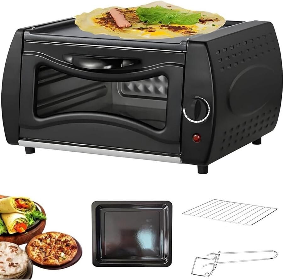 Elektrische pizzaoven Mini-aanrechtoven Brood en pizza bakken Kleiovenkwaliteit 15-inch pizza Zwart