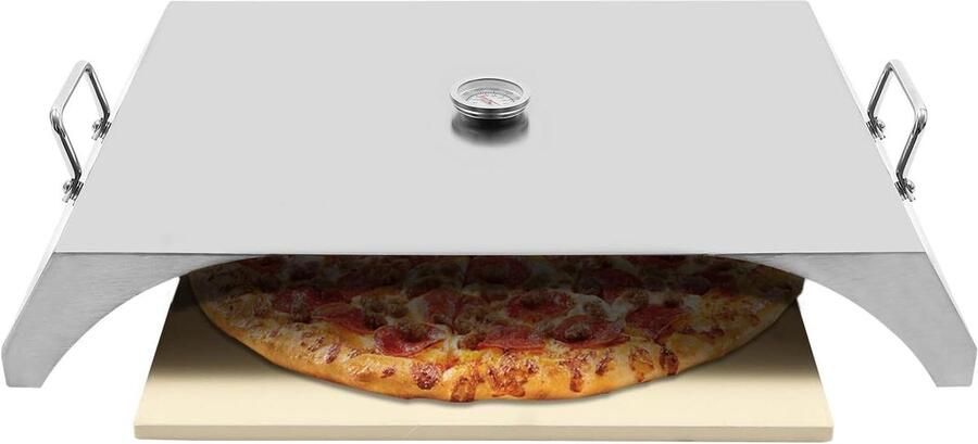 Pizza Oven Opzetstuk Pizzacover Barbecue Buiten Koken Met Temperatuurmeter 55 x 382 x 9 cm Zilver