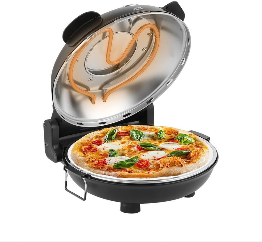 Pizza oven-Pizza Oven & Grill Binnen Pizza Maker Machine 12-Inch -ZWART