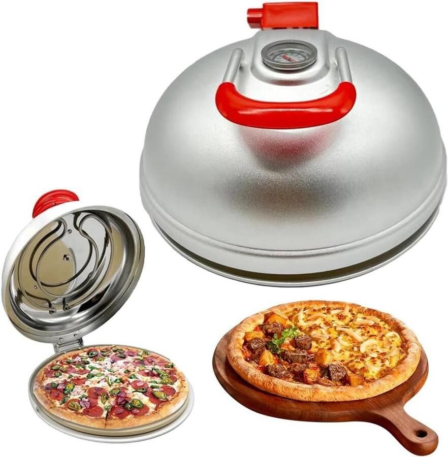 Pizza Oven Pizzamaker Buiten Koken Dubbele Verwarming 700W Vermogen Zilver