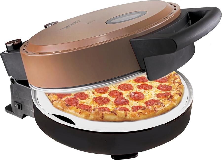Pizza oven voor knapperige pizza's in 5-10 minuten elektrische pizzaoven met tot echte 320 ° C maximumtemperatuur incl. vuurvaste steen & 2 grote houten spatels koperen collectie kleur:
